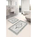 Rem Home Remhome 2'li Set Yeşil - Krem Zeminde Rustik Motifli Etnik Sade & Şık Avangarde 2'li Banyo Paspas Takımı Takım Banyo Paspası - Yeşil - Haki
