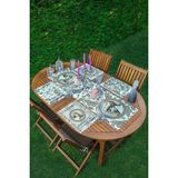 Rem Home Remhome 4+1 Beyaz Zemin Etnik Kara Kalem Çizimli Amerikan Servis & Runner Seti - 35 x 45 - Renkli