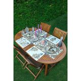 Rem Home Remhome 4+1 Beyaz Zemin Kara Kalem Çizimli Amerikan Servis & Runner Seti - 35 x 45 - Renkli