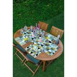 Rem Home Remhome 4+1 Beyaz Zemin Üzerinde Geometrik Desenli Modern Amerikan Servis & Runner Seti - 35 x 45 - Renkli