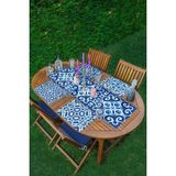 Rem Home Remhome 4+1 Beyaz Zeminli Renkli Geometrik Desenli Modern Amerikan Servis & Runner Seti - 35 x 45