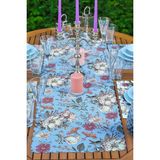 Rem Home Remhome 4+1 Pastel Zemin Kurumuş Çiçek Çizimli Amerikan Servis & Runner Seti - 35 x 45 - Renkli