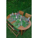 Rem Home Remhome 4+1 Siyah Beyaz Geometrik Zeminli Yeşil Yapraklı Amerikan Servis & Runner Seti - 35 x 45 - Renkli