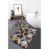 Rem Home Remhome Abstract Zeminde Modern Motifli Mermer Desenli Geometrik Modern 2'li Banyo & Mutfak Paspas Takımı Takım Banyo Paspası - Siyah - 2'li Set