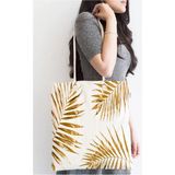 Rem Home Remhome Altın Renkli Palmiye Yaprakları Dijital Baskılı Fermuarlı Omuz - Plaj Çantası Omuz Çantası - 45 x 50 x 7 cm