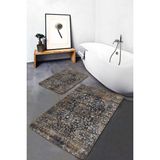 Rem Home Remhome Antika Zeminde Geleneksel Motifli Kilim Avangarde Eskitme Motifli 2'li Banyo & Mutfak Paspas Takımı Takım Banyo Paspası - Kahverengi - 2'li Set