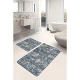 Rem Home Remhome Antika Zeminde Geometrik Motifli Eskitme Eskitme Motifli Vintage 2'li Banyo & Mutfak Paspas Takımı Takım Banyo Paspası - Mavi - Lacivert - 2'li Set