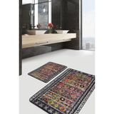 Rem Home Remhome Antika Zeminde Otantik Motifli Uşak Eskitme Motifli Etnik Motifler 2'li Banyo & Mutfak Paspas Takımı Takım Banyo Paspası - Çok Renkli - 2'li Set