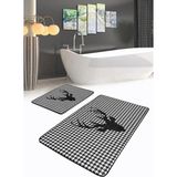 Rem Home Remhome Balıksırtı Zemin Geyik Tasarımlı 2'li Banyo Halı Takımı & Mutfak Paspas Seti Takım Banyo Paspası - Renkli - 2'li Set