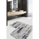 Rem Home Remhome Bej - Siyah Zeminde Eskitme Motifli Duvar Eskitme Motifli Vintage 2'li Banyo & Mutfak Paspas Takımı Takım Banyo Paspası - Beyaz - Krem - Bej - 2'li Set