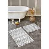 Rem Home Remhome Bej Siyah Zeminde Etnik Motifli Geleneksel Etnik Motifler Geometrik 2'li Banyo Mutfak Paspas Takımı Takım Banyo Paspası - Beyaz - Krem - Bej - 2'li Set
