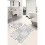 Rem Home Remhome Beyaz - Ekru Zeminde Örgü Motifli Kilim Geometrik Eskitme Motifli 2'li Banyo & Mutfak Paspas Takımı Takım Banyo Paspası - Beyaz - Krem - Bej - 2'li Set