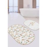 Rem Home Remhome Beyaz Zemin Karahindiba Özel Tasarım 2'li Oval Kaymaz Tabanlı Banyo & Mutfak Paspas Takımı Takım Banyo Paspası - Renkli - 2'li Set