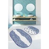 Rem Home Remhome Beyaz Zemin Nazar Boncuklu Özel Tasarım 2'li Oval Kaymaz Tabanlı Banyo & Mutfak Paspas Takımı Takım Banyo Paspası - Renkli - 2'li Set