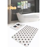 Rem Home Remhome Beyaz Zemin Puantiye Motifli Kaktüs Tasarımlı 2'li Kaymaz Tabanlı Banyo & Mutfak Paspas Takımı Takım Banyo Paspası - Renkli - 2'li Set