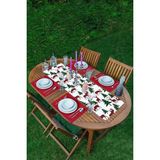 Rem Home Remhome Beyaz Zeminde Çam Ağaçlı Ekoseli Geyik Motifli 1 Adet Runner & 4 Adet Bordo Renkli Amerikan Servis - 35 x 45