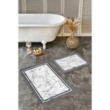 Rem Home Remhome Beyaz Zeminde Çerçeve Motifli Mermer Desenli Sade & Şık Klasik 2'li Banyo & Mutfak Paspas Takımı Takım Banyo Paspası - 2'li Set