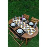 Rem Home Remhome Beyaz Zeminde Ekose Desenli Bal Kabağı Motifli 1 Adet Runner & 4 Adet Siyah Renkli Amerikan Servis - 35 x 45