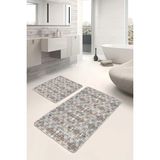 Rem Home Remhome Beyaz Zeminde Geleneksel Motifli Kilim Eskitme Motifli Etnik Motifler 2'li Banyo Mutfak Paspas Takım Takım Banyo Paspası - Kahverengi - 2'li Set
