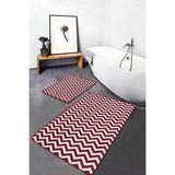 Rem Home Remhome Bordo Zeminde Zikzak Motifli Geometrik Desenli Geometrik Klasik 2'li Banyo & Mutfak Paspas Takımı Takım Banyo Paspası - Kırmızı - Bordo - 2'li Set
