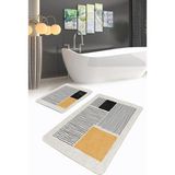 Rem Home Remhome Çizgili Kareli Desenli Dijital Baskılı 2'li Kaymaz Tabanlı Banyo & Mutfak Paspas Takımı Takım Banyo Paspası - Renkli - 2'li Set