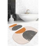 Rem Home Remhome Çizgili Onedraw Özel Tasarımlı 2'li Oval Kaymaz Tabanlı Banyo & Mutfak Paspas Takımı Takım Banyo Paspası - Renkli - 2'li Set