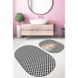 Rem Home Remhome Dama Tasarım Rujlu Kız Motifli 2'li Oval Kaymaz Tabanlı Banyo & Mutfak Paspas Takımı Takım Banyo Paspası - Renkli - 2'li Set