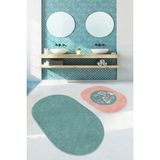Rem Home Remhome Düz Renk Zeminli Çiçek Detaylı 2'li Oval Kaymaz Tabanlı Paspas Takımı & Mutfak Paspas Seti Takım Banyo Paspası - Renkli - 2'li Set
