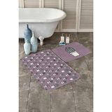 Rem Home Remhome Eflatun Zeminli Kaktüs Dijital Baskılı 2'li Kaymaz Tabanlı Banyo & Mutfak Paspas Takımı Takım Banyo Paspası - Renkli - 2'li Set