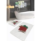 Rem Home Remhome Ekose Tasarımlı Geyik Motifli Yılbaşı Temalı 2'li Kaymaz Tabanlı Banyo & Mutfak Paspas Takımı Takım Banyo Paspası - Renkli - 2'li Set