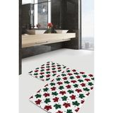 Rem Home Remhome Ekose Yaprak Motifli Yılbaşı Temalı 2'li Kaymaz Tabanlı Banyo & Mutfak Paspas Takımı Takım Banyo Paspası - Renkli - 2'li Set