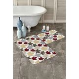 Rem Home Remhome Ekose Yaprak Tasarımlı Yılbaşı Temalı 2'li Kaymaz Tabanlı Banyo & Mutfak Paspas Takımı Takım Banyo Paspası - Renkli - 2'li Set