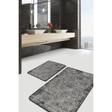 Rem Home Remhome Ekru - Siyah Zeminde Kilim Motifli Dokuma Halı Geometrik Vintage 2'li Banyo & Mutfak Paspas Takımı Takım Banyo Paspası - 2'li Set