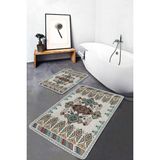 Rem Home Remhome Ekru Zeminde Antika Motifli Dokuma Halı Etnik Motifler Avangarde 2'li Banyo & Mutfak Paspas Takımı Takım Banyo Paspası - Beyaz - Krem - Bej - 2'li Set