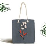 Rem Home Remhome Eskitme Mavi Kot Zeminli Çiçek Motifli Fermuarlı Kumaş Omuz Çantası - 45 x 50 x 7 cm - Renkli