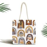 Rem Home Remhome Etnik Soyut Tasarımlı Dijital Baskılı Fermuarlı Kumaş Omuz Çantası - 45 x 50 x 7 cm - Renkli