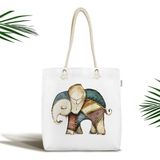 Rem Home Remhome Etnik Tasarımlı Fil Desenli Dijital Baskılı Fermuarlı Kumaş Omuz Çantası - 45 x 50 x 7 cm - Renkli