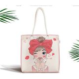 Rem Home Remhome Fashion Girl Dijital Baskılı Modern Fermuarlı Omuz - Plaj Çantası Omuz Çantası - 45 x 50 x 7 cm - Renkli