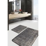 Rem Home Remhome Füme - Bej Zeminde Örme Motifli Eskitme Eskitme Motifli Geometrik 2'li Banyo & Mutfak Paspas Takımı Takım Banyo Paspası - Kahverengi - 2'li Set