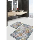 Rem Home Remhome Geleneksel Zeminde Antik Motifli Kilim Avangarde Eskitme Motifli 2'li Banyo & Mutfak Paspas Takımı Takım Banyo Paspası - Çok Renkli - 2'li Set