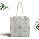 Rem Home Remhome Geometrik Üçgen Tasarımlı Dekoratif Fermuarlı Kumaş Plaj Çantası Omuz Çantası - 45 x 50 x 7 cm - Renkli