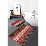 Rem Home Remhome Geyik Motifli Yılbaşı Temalı Dijital Baskılı 2'li Kaymaz Tabanlı Banyo & Mutfak Paspas Takımı Takım Banyo Paspası - Renkli - 2'li Set