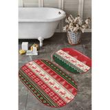 Rem Home Remhome Geyik Motifli Yılbaşı Temalı Dijital Baskılı 2'li Oval Kaymaz Tabanlı Banyo & Mutfak Paspas Takımı Takım Banyo Paspası - Renkli - 2'li Set