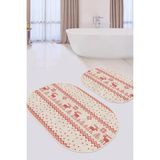 Rem Home Remhome Geyikli Yılbaşı Temalı Özel Tasarım 2'li Oval Kaymaz Tabanlı Banyo & Mutfak Paspas Takımı Takım Banyo Paspası - Renkli - 2'li Set