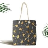Rem Home Remhome Gold Detaylı Dijital Baskılı Özel Tasarım Dekoratif Fermuarlı Kumaş Plaj Çantası Omuz Çantası - 45 x 50 x 7 cm - Renkli