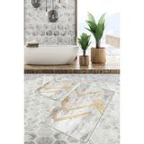 Rem Home Remhome Gold Gri Zeminde Eskitme Motifli Geometrik Geometrik Eskitme Motifli 2'li Banyo Mutfak Paspas Takımı Takım Banyo Paspası - 2'li Set