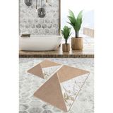 Rem Home Remhome Gold - Kahverengi Zeminde Mermer Motifli Altın Desenli Geometrik Sade & Şık 2'li Banyo Paspas Takımı Takım Banyo Paspası - Altın - Hardal - Sarı - 2'li Set