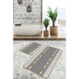 Rem Home Remhome Gold - Siyah Zeminde Geometrik Motifli Kazayağı Geometrik Klasik 2'li Banyo & Mutfak Paspas Takımı Takım Banyo Paspası - 2'li Set