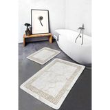 Rem Home Remhome Gold Zeminde Çerçeveli Motifli Mermer Desenli Geometrik Klasik 2'li Banyo & Mutfak Paspas Takımı Takım Banyo Paspası - 2'li Set