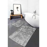 Rem Home Remhome Gri Antrasit Zeminde Eskitme Motifli Antika Eskitme Motifli Vintage 2'li Banyo Mutfak Paspas Takımı Takım Banyo Paspası - Beyaz - Krem - Bej - 2'li Set